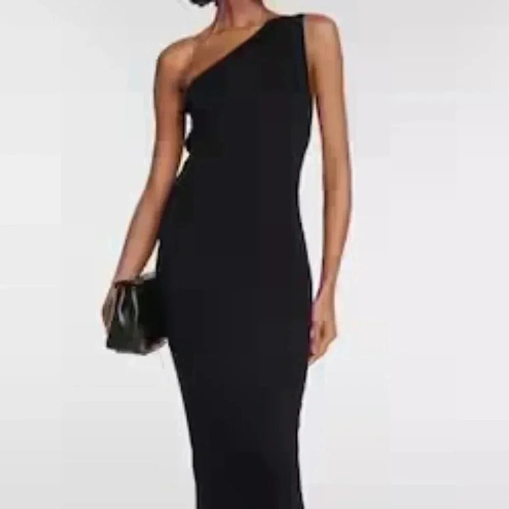 Sexy Ribbed-knit one-shoulder midi dress